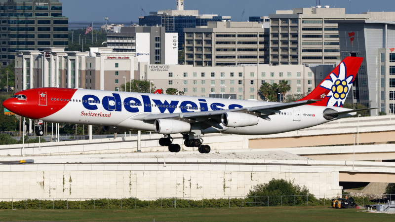 Photo of HB-JMC - Edelweiss Air Airbus A340-300 at TPA on AeroXplorer Aviation Database