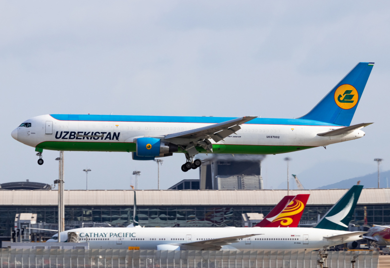 Photo of UK67002 - Uzbekistan Airways Boeing 767-300F at HKG on AeroXplorer Aviation Database