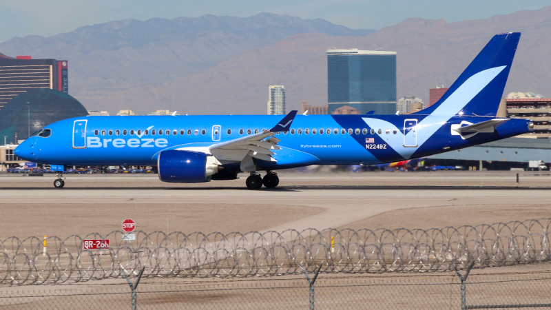 Photo of N224BZ - Breeze Airways Airbus A220-300 at LAS on AeroXplorer Aviation Database