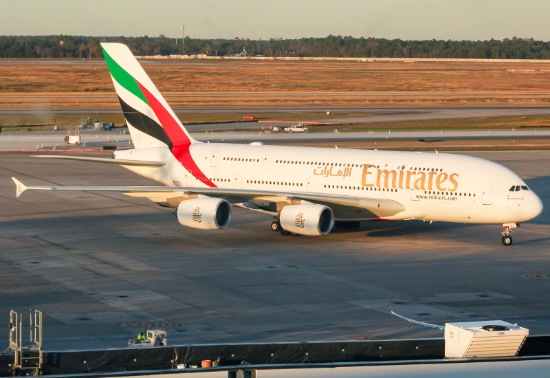 Photo of A6-EUI  - Emirates Airbus A380-800 at IAH on AeroXplorer Aviation Database