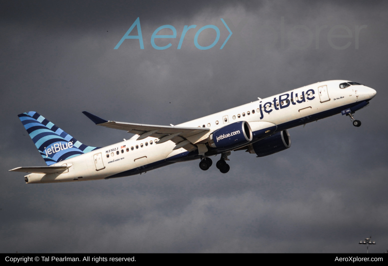 Photo of N3102J - JetBlue Airways Airbus A220-300 at PBI on AeroXplorer Aviation Database