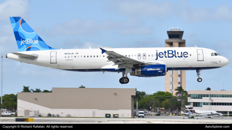 Photo of N636JB - JetBlue Airways Airbus A320 at FLL on AeroXplorer Aviation Database