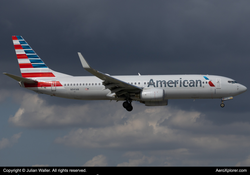 Photo of N941AN - American Airlines Boeing 737-800 at MIA on AeroXplorer Aviation Database