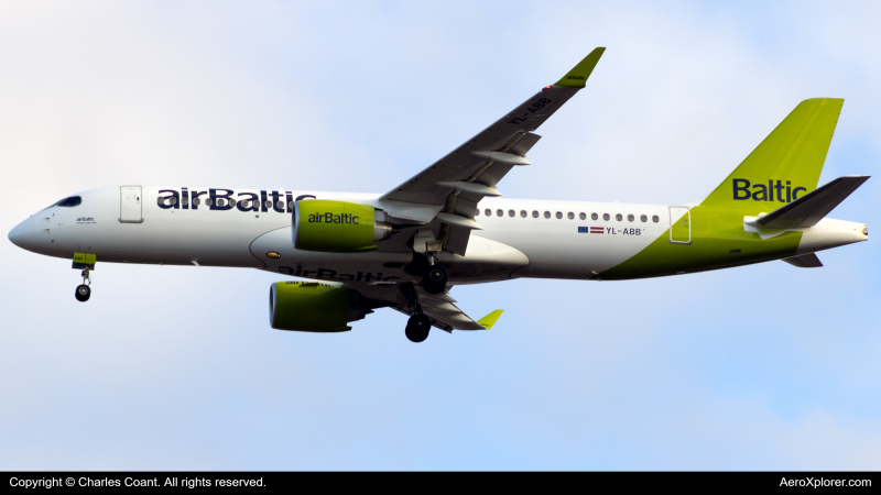 Photo of YL-ABB - Air Baltic Airbus A220-300 at LHR on AeroXplorer Aviation Database