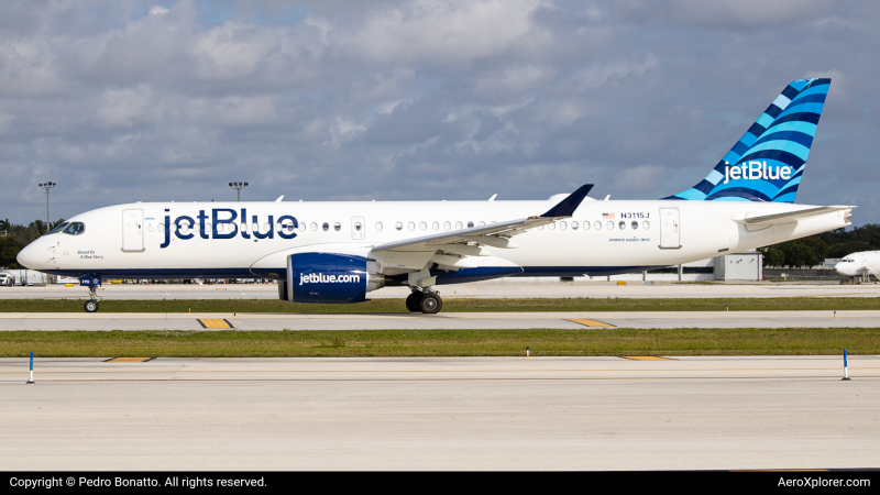 Photo of N3115J - JetBlue Airways Airbus A220-300 at FLL on AeroXplorer Aviation Database