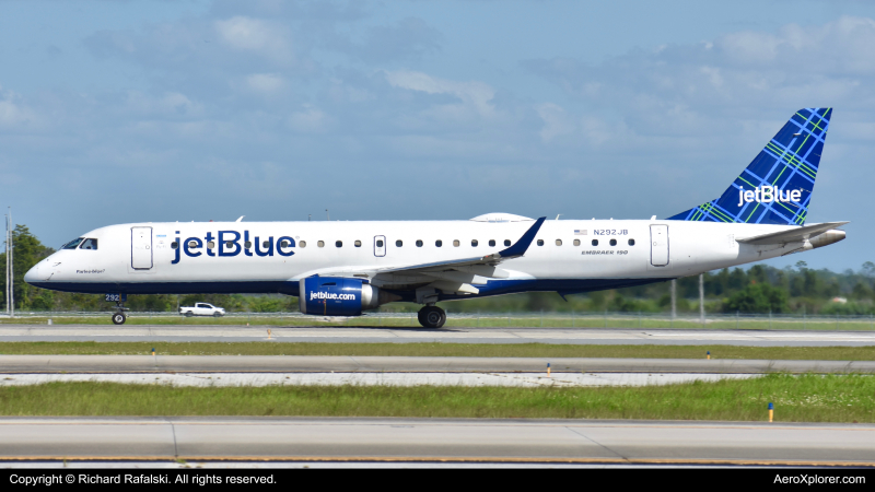 Photo of N292JB - JetBlue Airways Embraer E190 at MCO on AeroXplorer Aviation Database