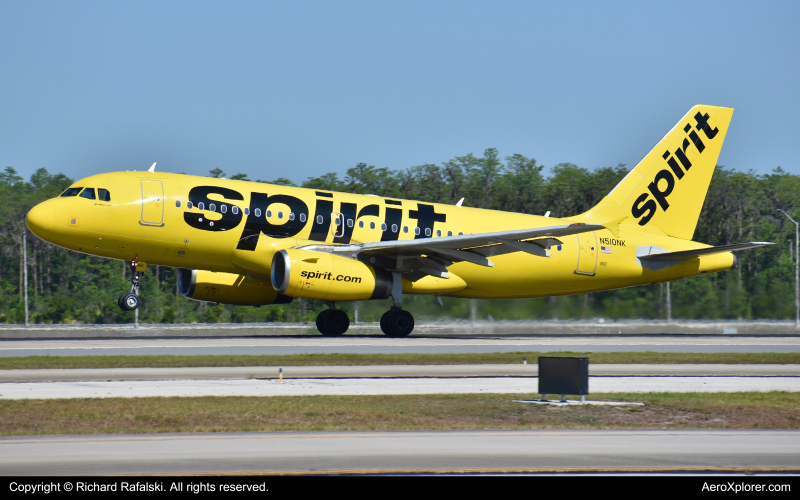 Photo of N510NK - Spirit Airlines Airbus A319 at MCO on AeroXplorer Aviation Database