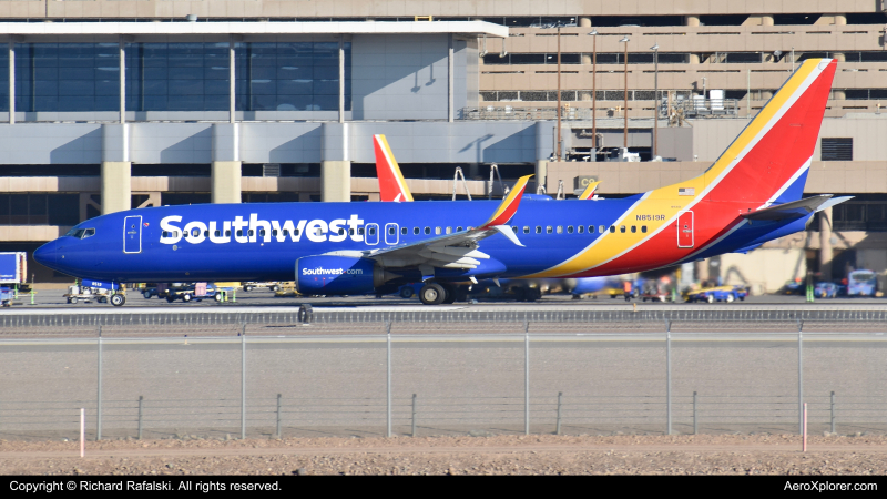 Photo of N8519R - Southwest Airlines Boeing 737-800 at PHX on AeroXplorer Aviation Database