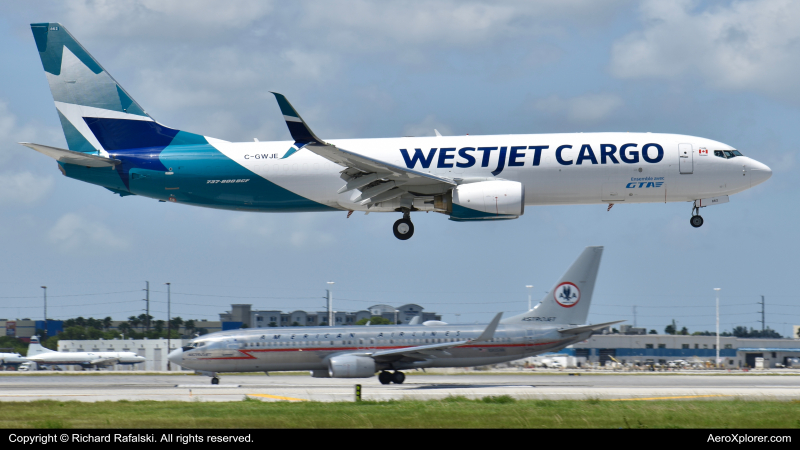 Photo of C-GWJE - WestJet Boeing 737-800F at MIA on AeroXplorer Aviation Database