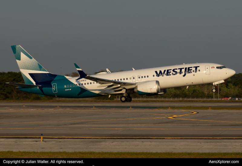 Photo of C-FZWS - WestJet Boeing 737 MAX 8 at MCO on AeroXplorer Aviation Database