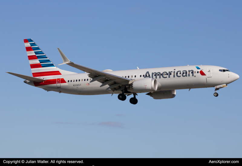 Photo of N338ST - American Airlines Boeing 737 MAX 8 at MIA on AeroXplorer Aviation Database