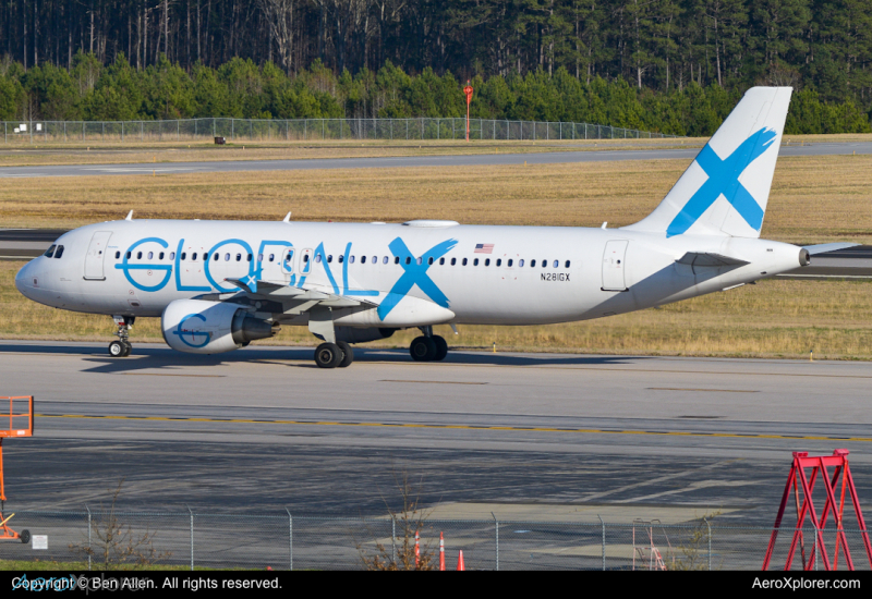 Photo of N281GX - Global X Airbus A320 at KRDU on AeroXplorer Aviation Database