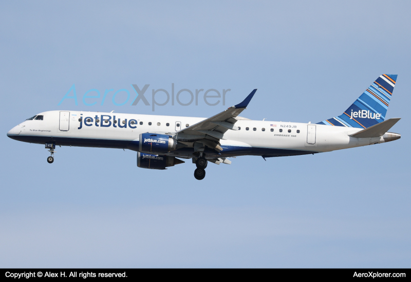Photo of N249JB - JetBlue Airways Embraer E190 at BOS on AeroXplorer Aviation Database