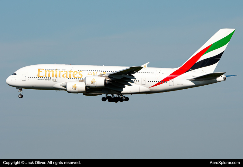 Photo of A6-EVN - Emirates Airbus A380-800 at JFK on AeroXplorer Aviation Database