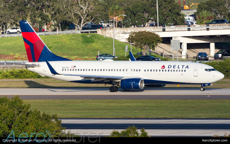 Photo of N3753 - Delta Airlines Boeing 737-800 at TPA on AeroXplorer Aviation Database