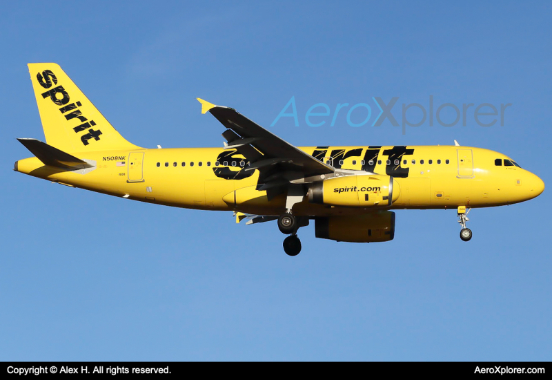 Photo of N508NK - Spirit Airlines Airbus A319 at MHT on AeroXplorer Aviation Database