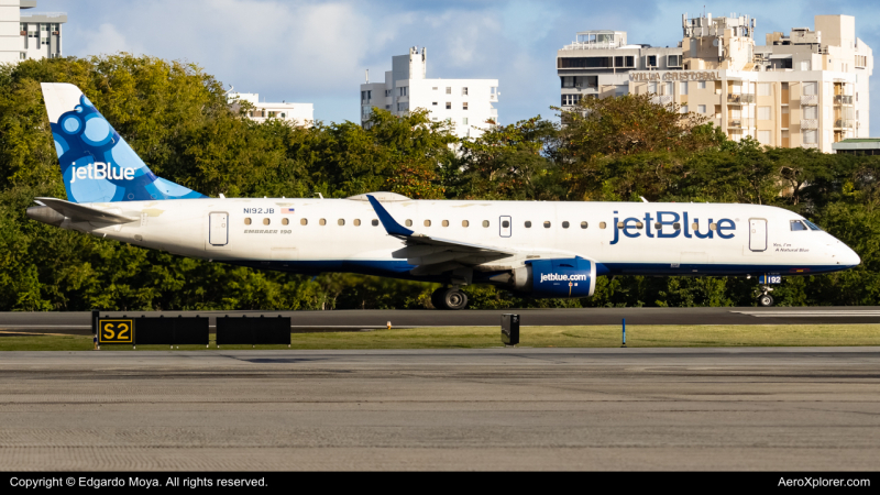 Photo of N192JB - JetBlue Airways Embraer E190 at SJU on AeroXplorer Aviation Database