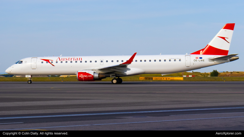 Photo of OE-LWE - Austrian Airlines Embraer E195 at VIE on AeroXplorer Aviation Database