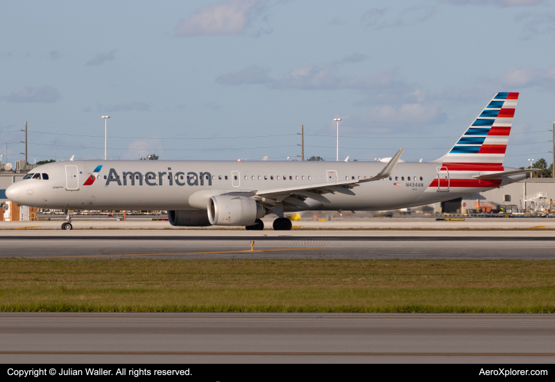 Photo of N434AN - American Airlines Airbus A321NEO at MIA on AeroXplorer Aviation Database