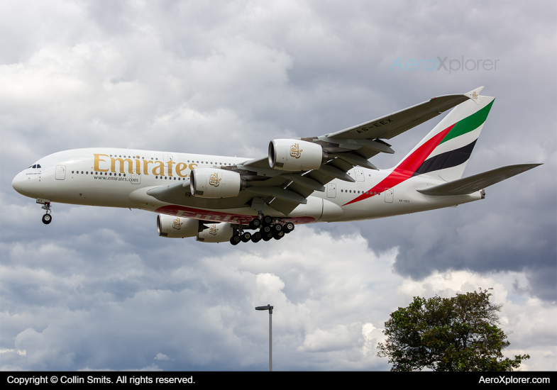 Photo of A6-EEX - Emirates Airbus A380-800 at LHR on AeroXplorer Aviation Database