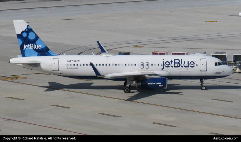 Photo of N827JB - JetBlue Airways Airbus A320 at FLL on AeroXplorer Aviation Database