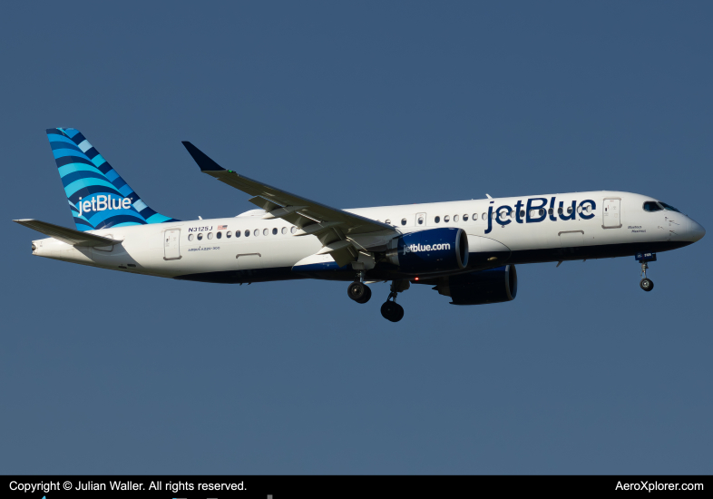 Photo of N3125J - JetBlue Airways Airbus A220-300 at JFK on AeroXplorer Aviation Database