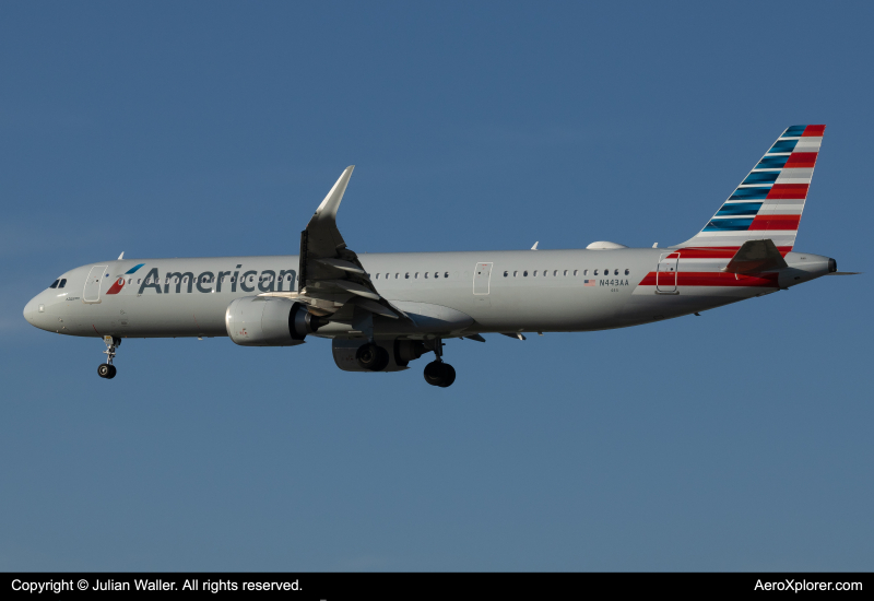 Photo of N443AA - American Airlines Airbus A321NEO at LAX on AeroXplorer Aviation Database