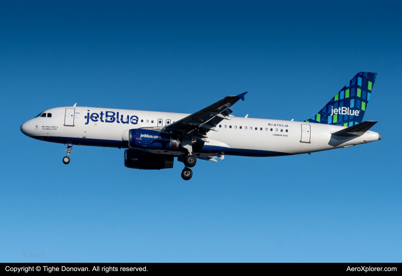 Photo of N793JB - JetBlue Airways Airbus A320 at BOS on AeroXplorer Aviation Database