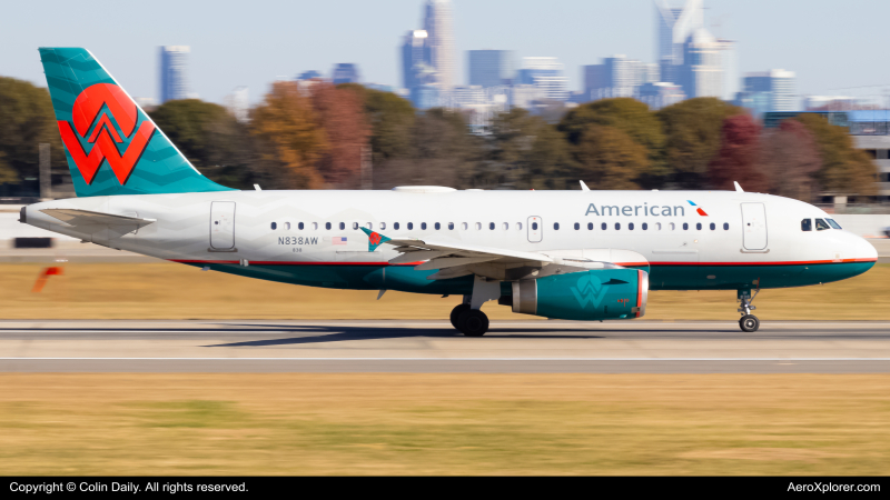 Photo of N838AW - American Airlines Airbus A319 at CLT on AeroXplorer Aviation Database