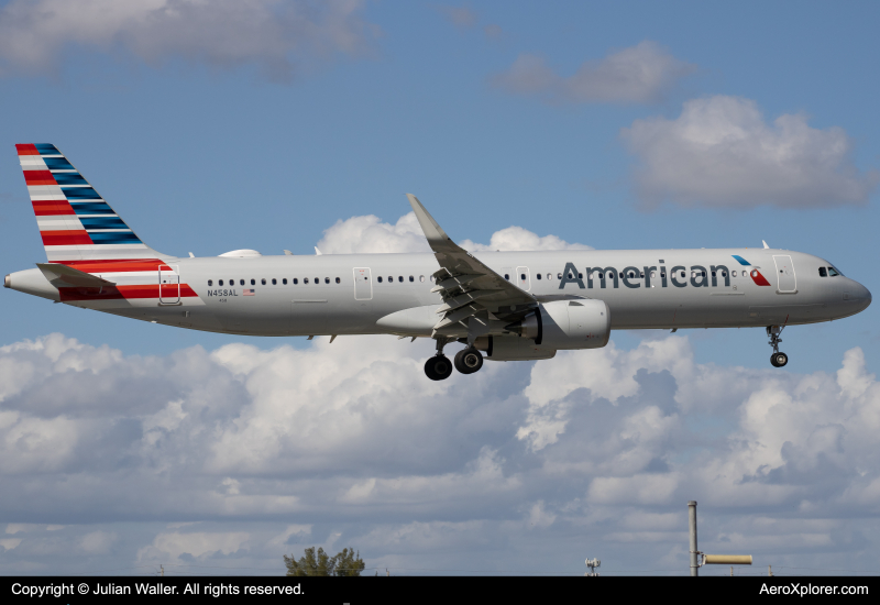 Photo of N458AL - American Airlines Airbus A321NEO at MIA on AeroXplorer Aviation Database