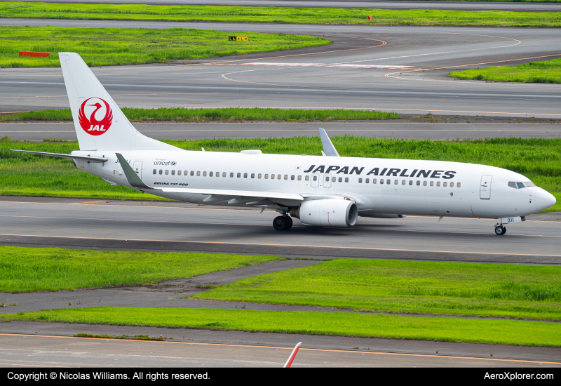 Photo of JA311J - Japan Airlines Boeing 737-800 at HND on AeroXplorer Aviation Database