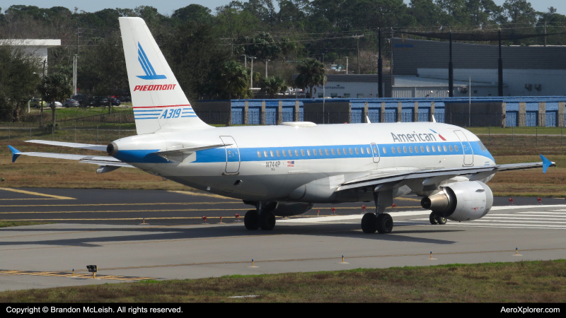Photo of N744P - American Airlines Airbus A319 at DAB on AeroXplorer Aviation Database