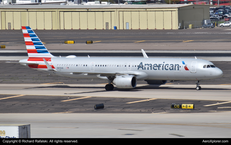 Photo of N419AN - American Airlines Airbus A321NEO at PHX on AeroXplorer Aviation Database