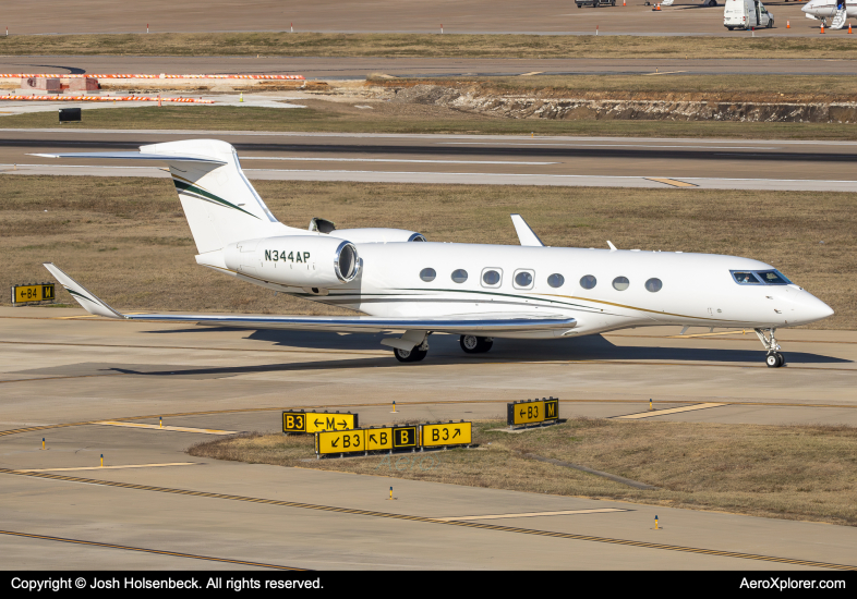 Photo of N344AP - PRIVATE Gulfstream G650 at DAL on AeroXplorer Aviation Database Photo of N344AP - PRIVATE Gulfstream G650 at DAL on AeroXplorer Aviation Database