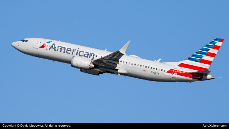 Photo of N327SK - American Airlines Boeing 737 MAX 8 at BOS on AeroXplorer Aviation Database