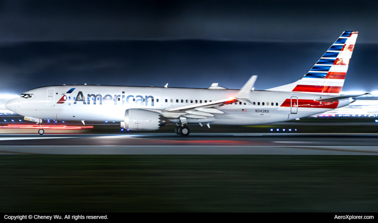 Photo of N342RX - American Airlines Boeing 737 MAX 8 at ORD on AeroXplorer Aviation Database