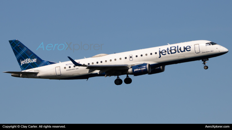 Photo of N274JB - JetBlue Airways Embraer E190 at DCA on AeroXplorer Aviation Database