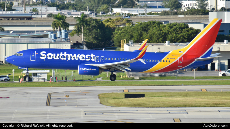 Photo of N8328A - Southwest Airlines Boeing 737-800 at FLL on AeroXplorer Aviation Database