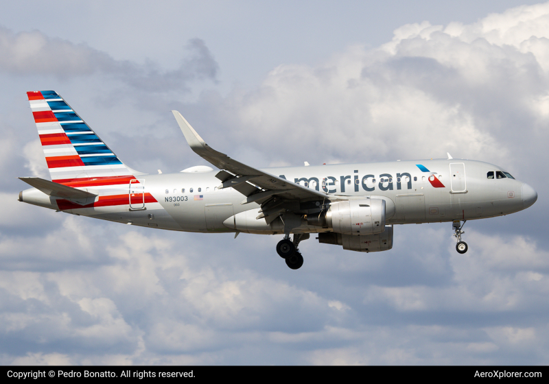 Photo of N93003 - American Airlines Airbus A319 at MIA on AeroXplorer Aviation Database