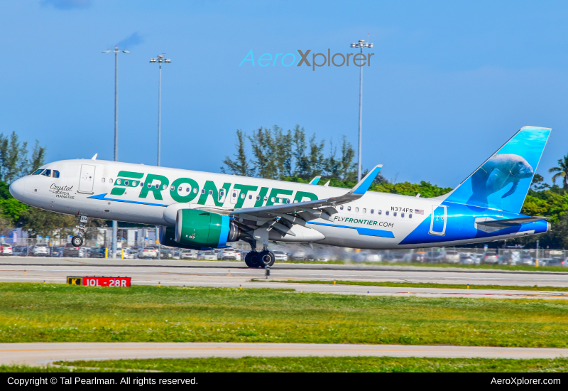 Photo of N374FR - Frontier Airlines Airbus A320NEO at PBI on AeroXplorer Aviation Database