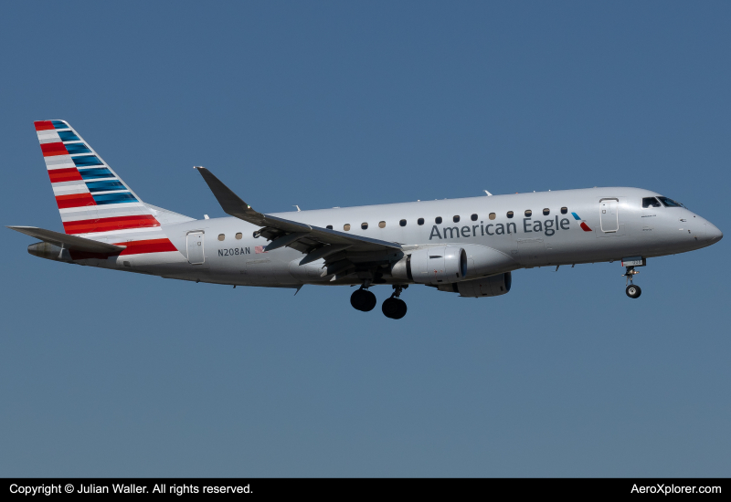 Photo of N208AN - American Eagle Embraer E175LR at MIA on AeroXplorer Aviation Database