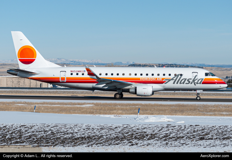 Photo of N652MK - Alaska Airlines Embraer E175 at BIL on AeroXplorer Aviation Database