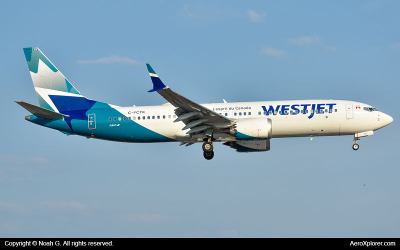 Photo of C-FCTK - WestJet Boeing 737 MAX 8 at YYZ on AeroXplorer Aviation Database