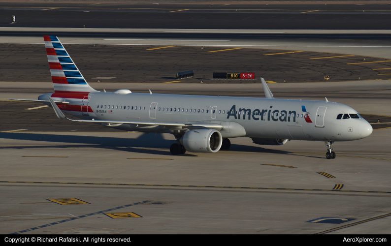 Photo of N451AN - American Airlines Airbus A321NEO at PHX on AeroXplorer Aviation Database