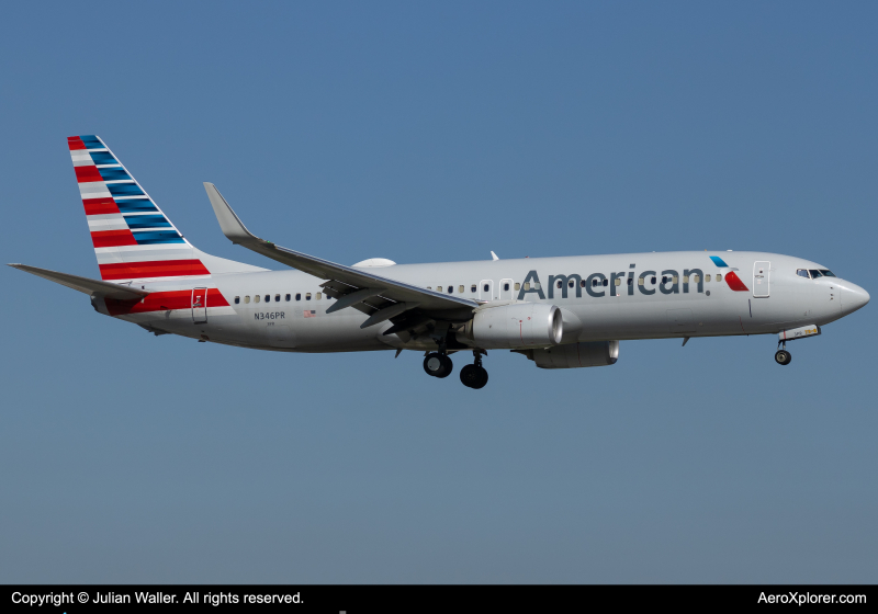 Photo of N346PR - American Airlines Boeing 737-800 at MIA on AeroXplorer Aviation Database