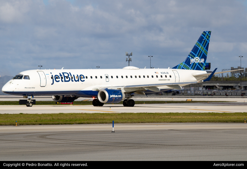 Photo of N318JB - JetBlue Airways Embraer E190 at FLL on AeroXplorer Aviation Database