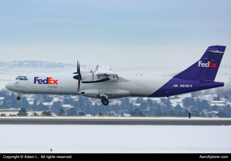 Photo of N816FX - FedEx Feeder ATR 72-200 at BIL on AeroXplorer Aviation Database