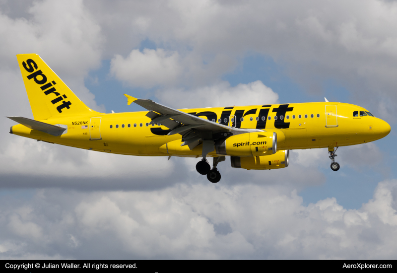 Photo of N528NK - Spirit Airlines  Airbus A319 at MIA on AeroXplorer Aviation Database