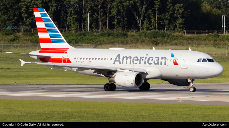 Photo of N763US - American Airlines Airbus A319 at CLT on AeroXplorer Aviation Database
