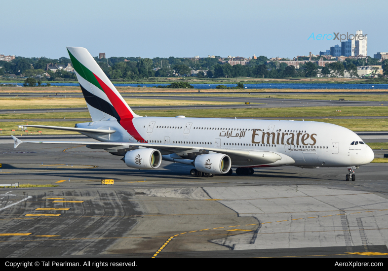 Photo of A6-EEY - Emirates Airbus A380-800 at JFK on AeroXplorer Aviation Database